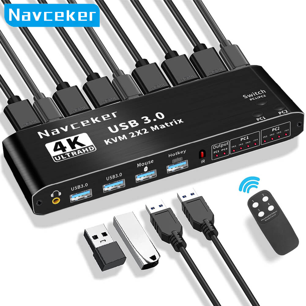 2X2 Dual Monitor HDMI KVM Switch 4K 60Hz 2 Port USB KVM Switcher for 2  Computers