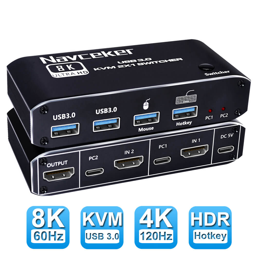 2X2 HDMI Matrix KVM Switch, UHD 4K@60Hz, 2 USB 3.0 Hub, One Key Button  Switch,Audio Compatible with Most Keyboards and Mouse, 2 Computers Share 2  Monitor 