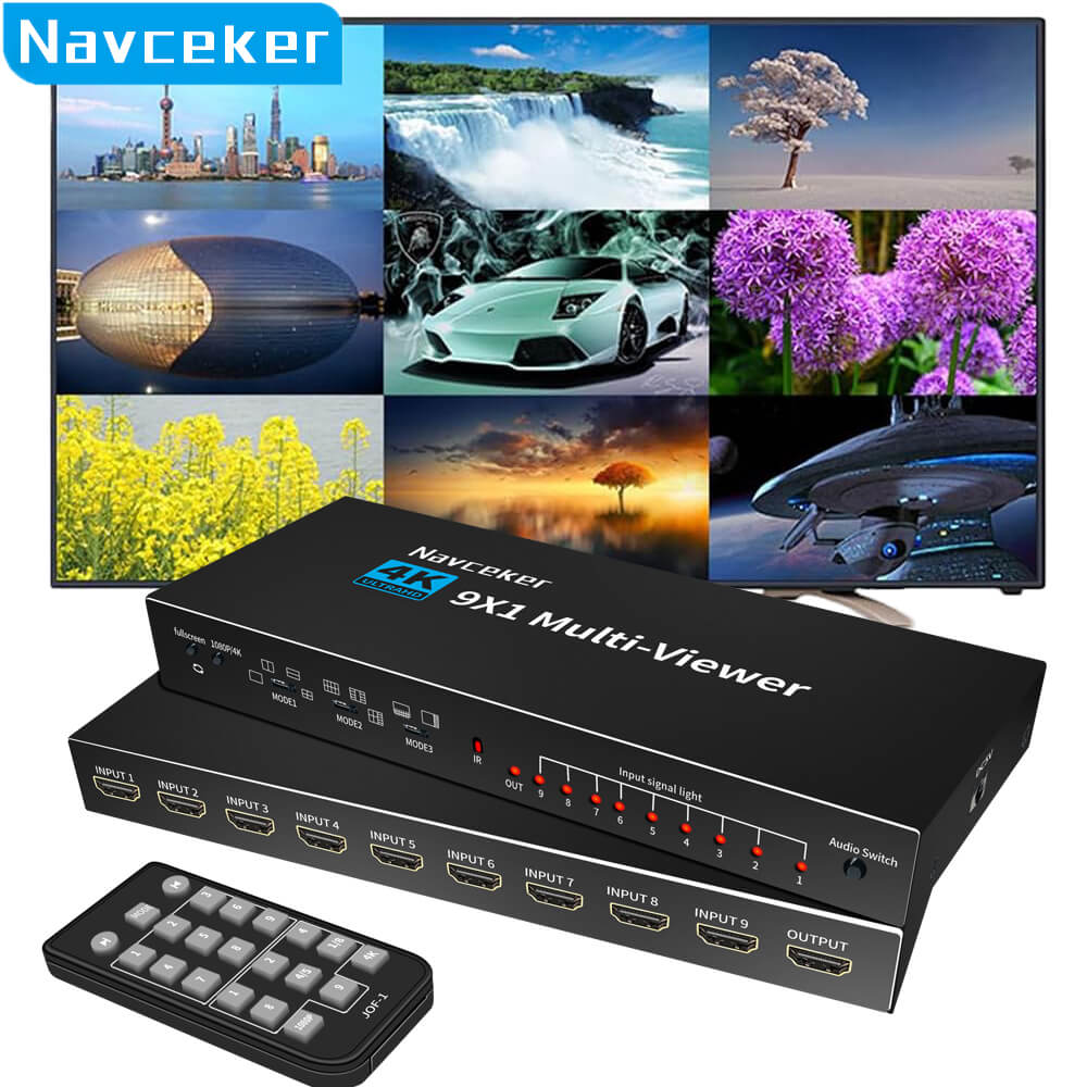 9 Channel HDMI Multiviewer Switch 4K Quad Seamless Switcher Multi ...